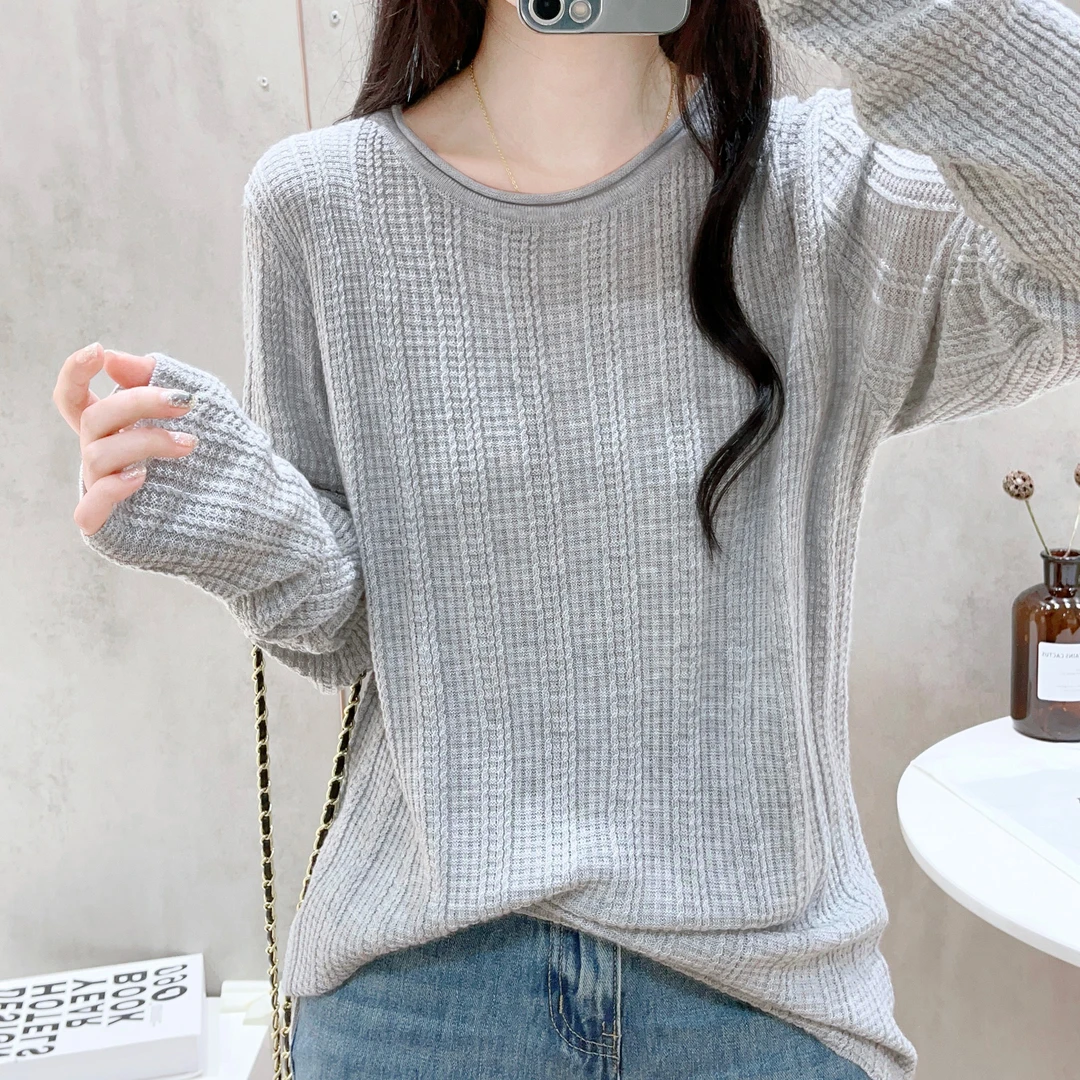 肌理感灰色针织衫女2025秋冬外穿宽松百搭显瘦套头打底衫长袖上衣