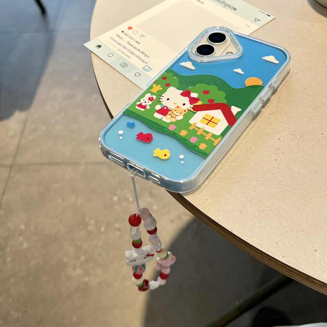 卡通郊外露营小猫手机壳适用苹果Iphone16promax创意15保护壳少女