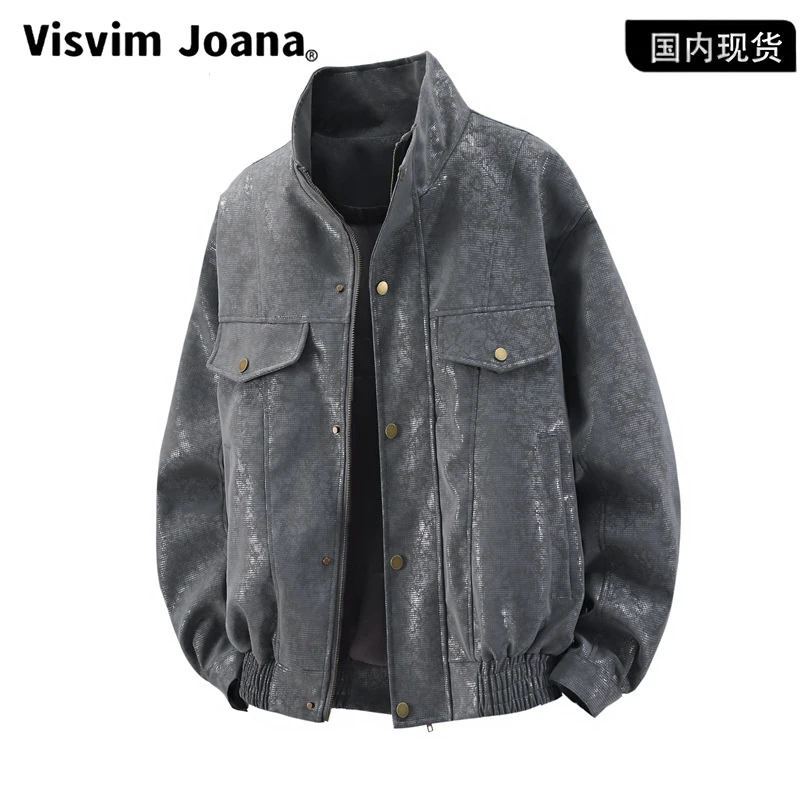 【品牌现货撤柜】美式复古纯色机车夹克外套春秋季痞帅风飞行员夹克