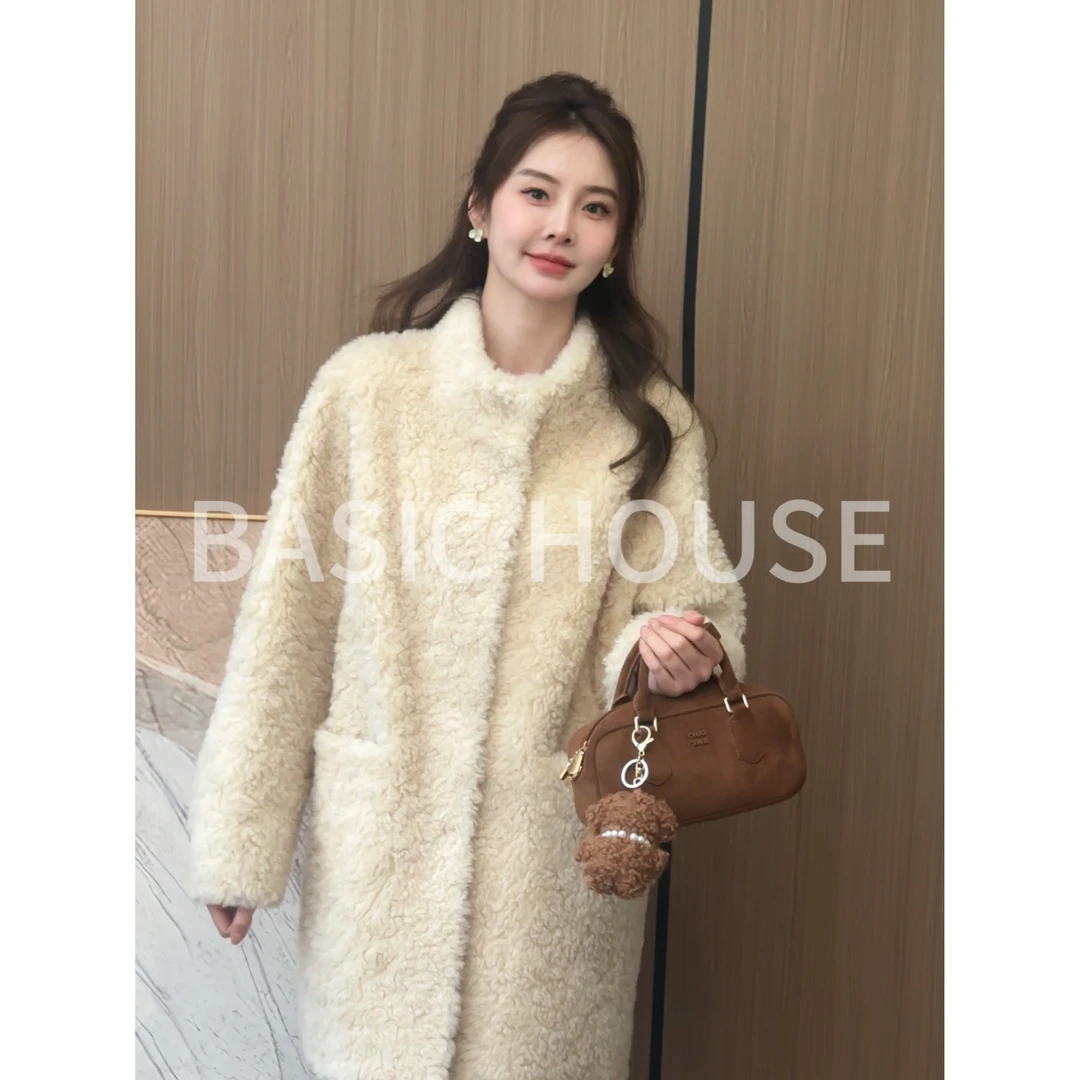 Basic House/百家好秋冬季立领时尚气质高级羊羔毛大衣女A