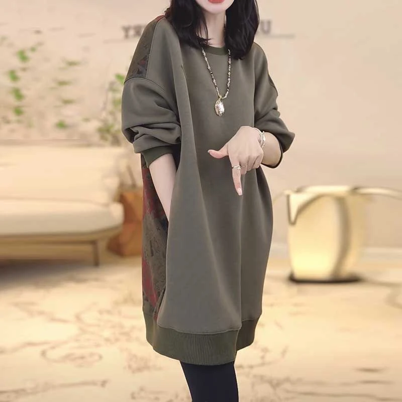 气质新款欧货时尚加厚中长款卫衣女秋冬季内搭宽松遮肉洋气质上衣