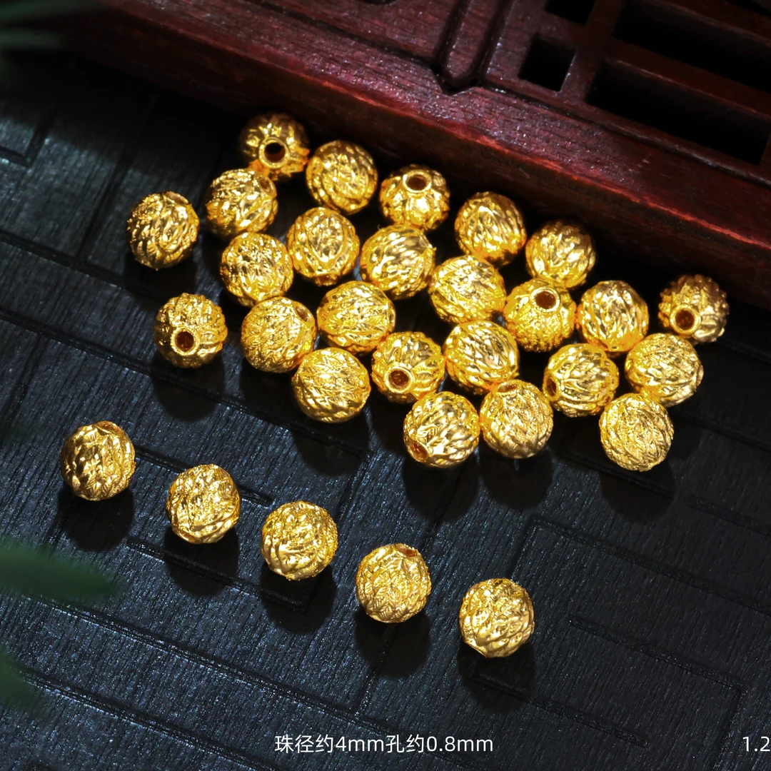 【金豆团宠】4mm厚版柳叶珠18K金一叶暴富转运珠隔珠圆珠手串项链D