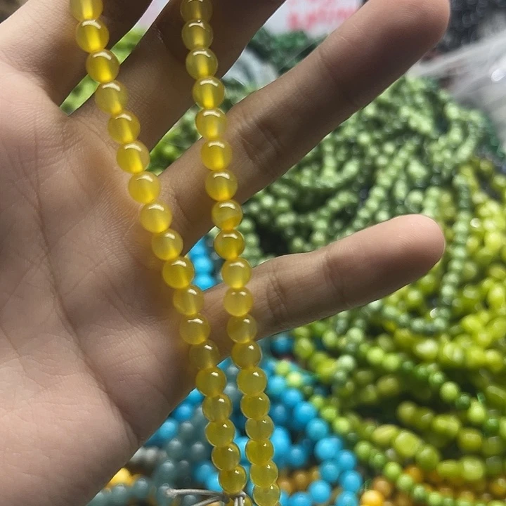 玛瑙/玉髓未镶嵌珠宝半成品一条天然6mm黄玛瑙圆珠A级