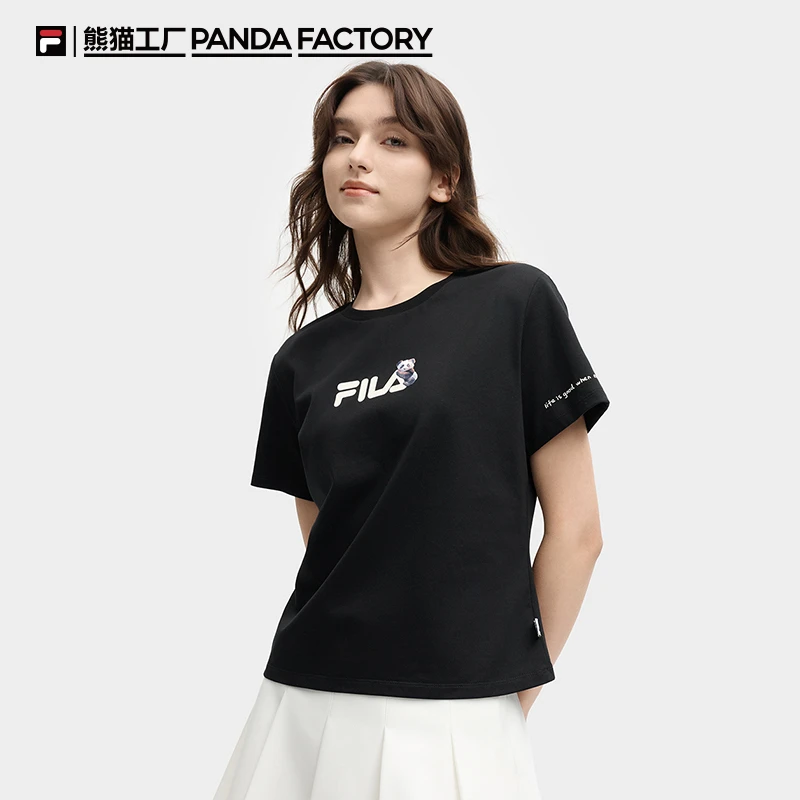 斐乐大熊猫短袖T恤女2025夏修身纯棉百搭运动休闲上衣F51W538101F