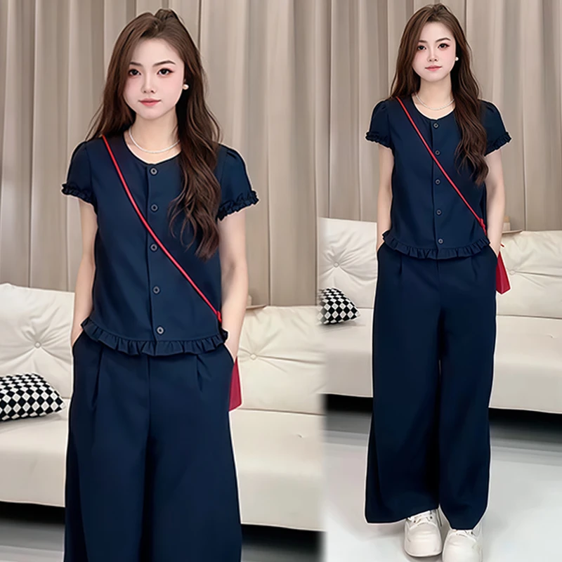 慵懒风休闲减龄套装2025年夏季新款遮肉显瘦无袖上衣阔腿裤两件套