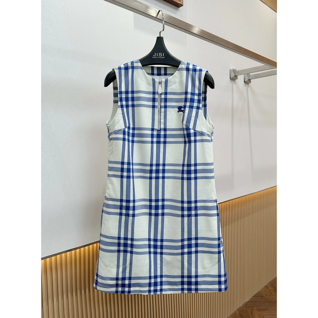 JISI B+蓝色格纹圆领无袖连衣裙-L25466A