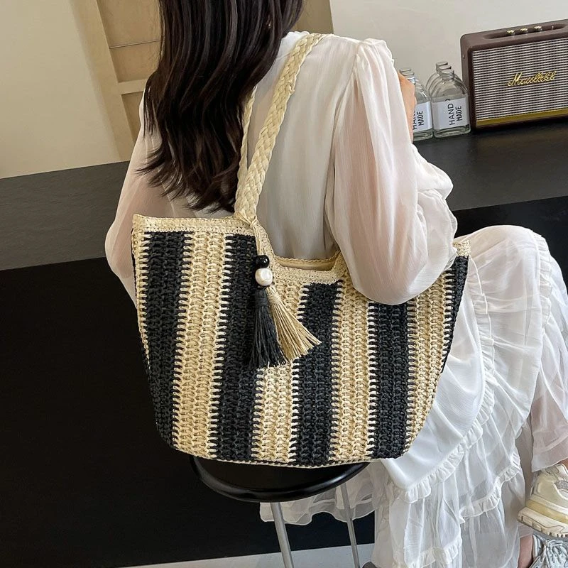 轻便休闲单肩草包编织草编包新款包包女手提夏天海边沙滩大容量包
