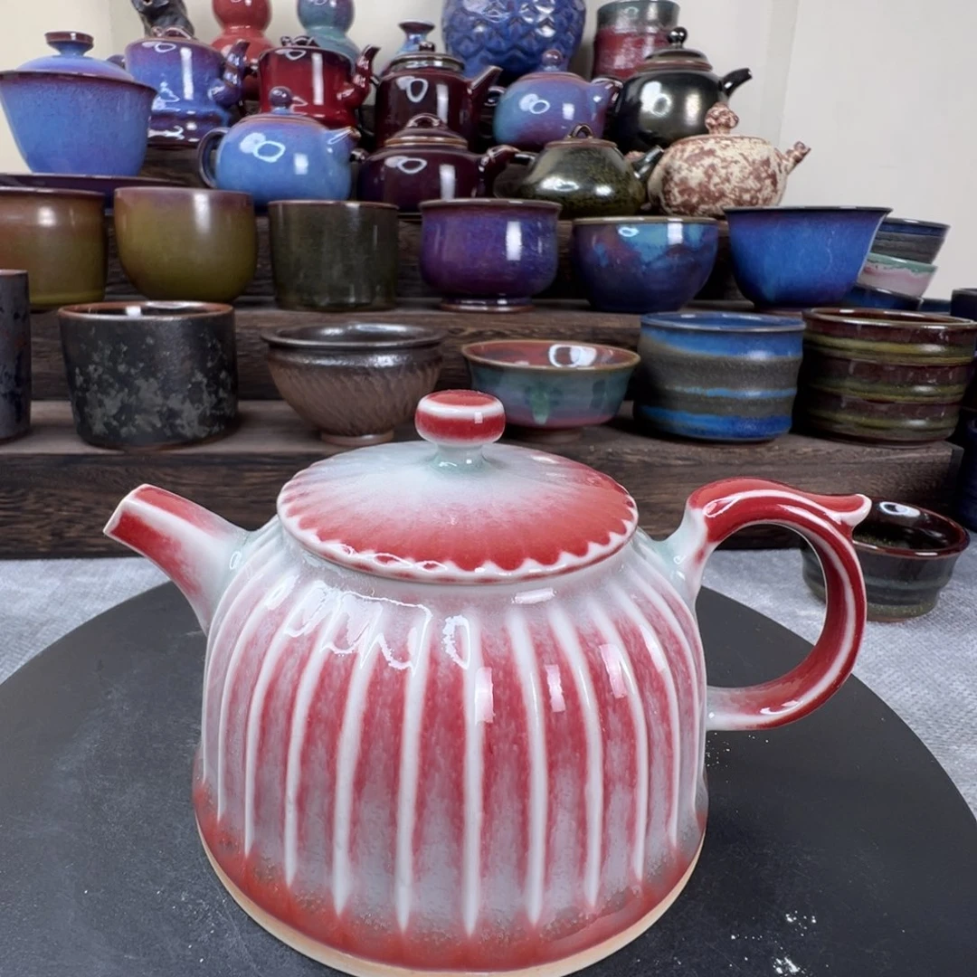 青底熏红青莲茶壶一把满容230ml