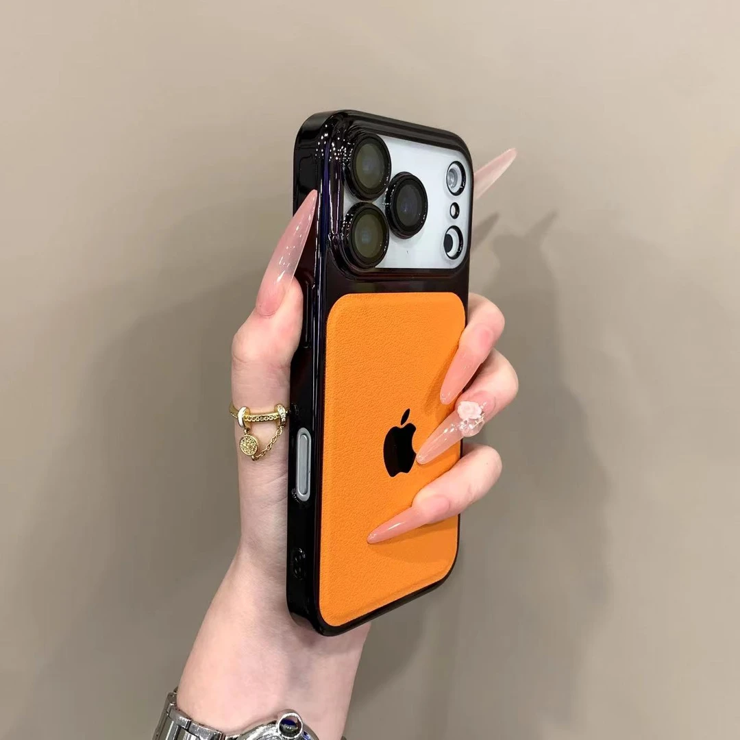 新款拼接皮纹带镜头膜适用苹果17promax手机壳iPhone16超薄15pro