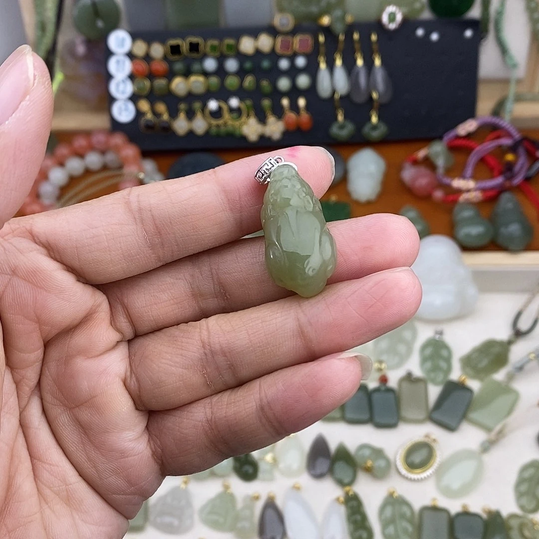 和田玉银S925镶嵌吊坠(不含链)