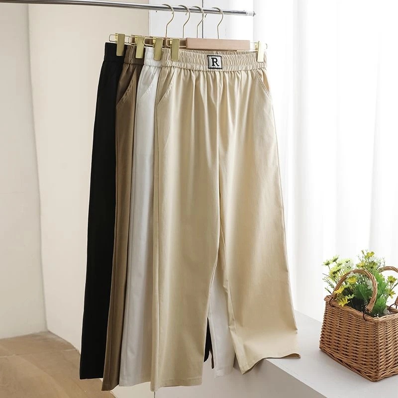 夏季薄款休闲裤女复古纯色简约风垂感百搭凉快高腰韩版学生九分裤