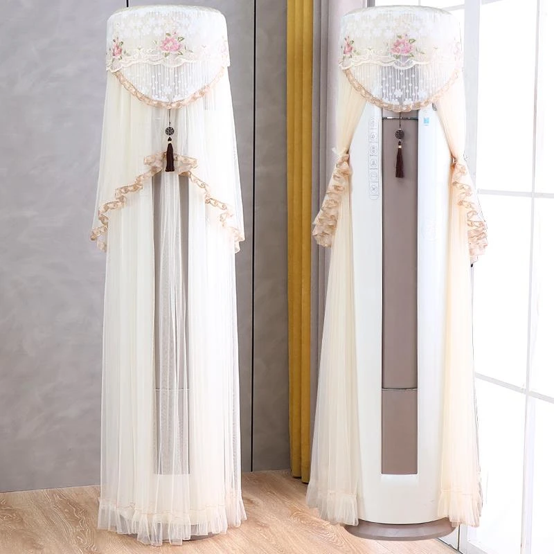 空调防尘罩开机不取美的简约现代通用立式圆柱形柜机蕾丝空调罩套