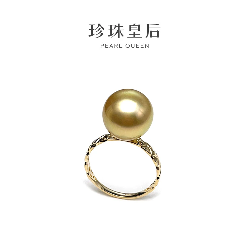 【珍珠皇后】小香风18K金正圆海水金珍珠戒指11-16#（11-12mm）2g