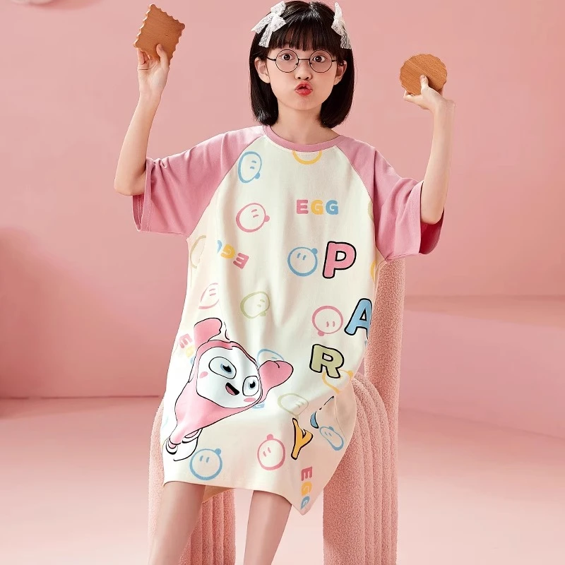2025新款夏季纯棉短袖青少年睡裙女孩可爱公主初中学生薄款家居服
