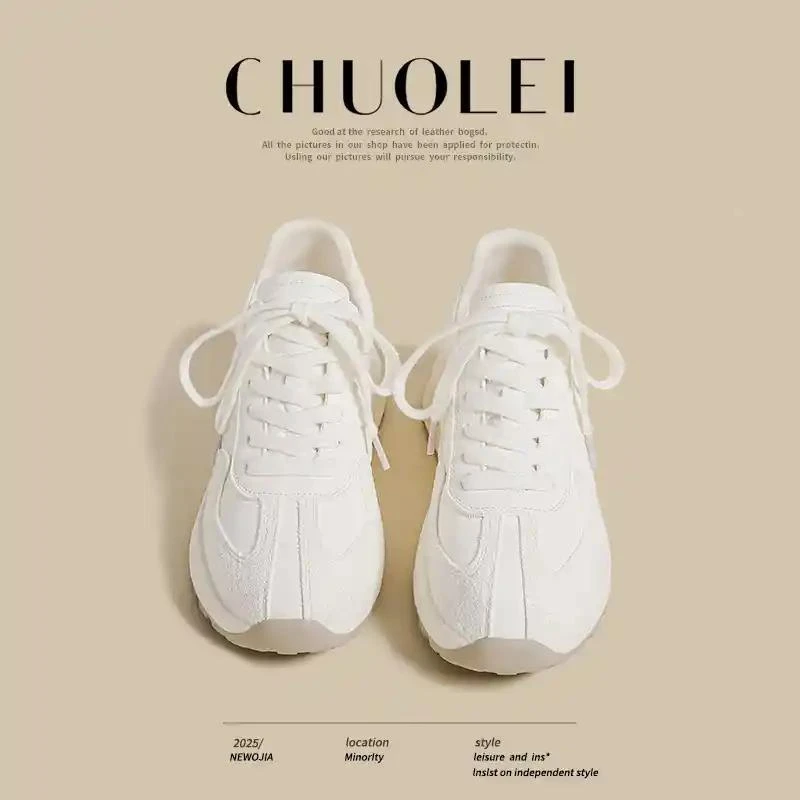 2025秋季新款小众丑萌复古女式白色厚底德训运动阿甘小白厚底老爹