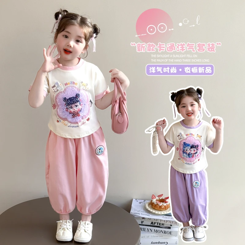 哪咤儿童敖丙亮片翻转变脸亮灯款衣服夏季宝宝哪吒短袖裤子两件套