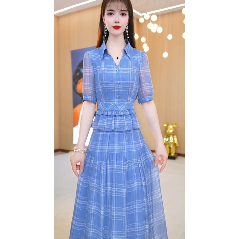 【上下套装】夏款新款翻领气质简约轻奢优雅两件套套裙M-4XL