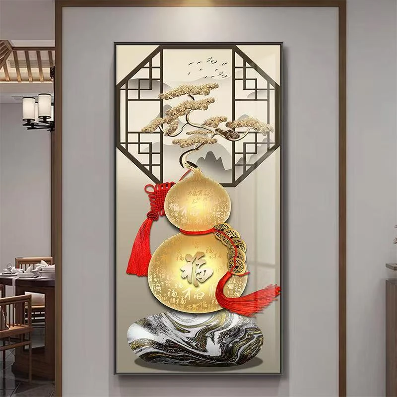 新中式入户玄关葫芦装饰画寓意好风水正对门挂画客厅走廊过道挂画