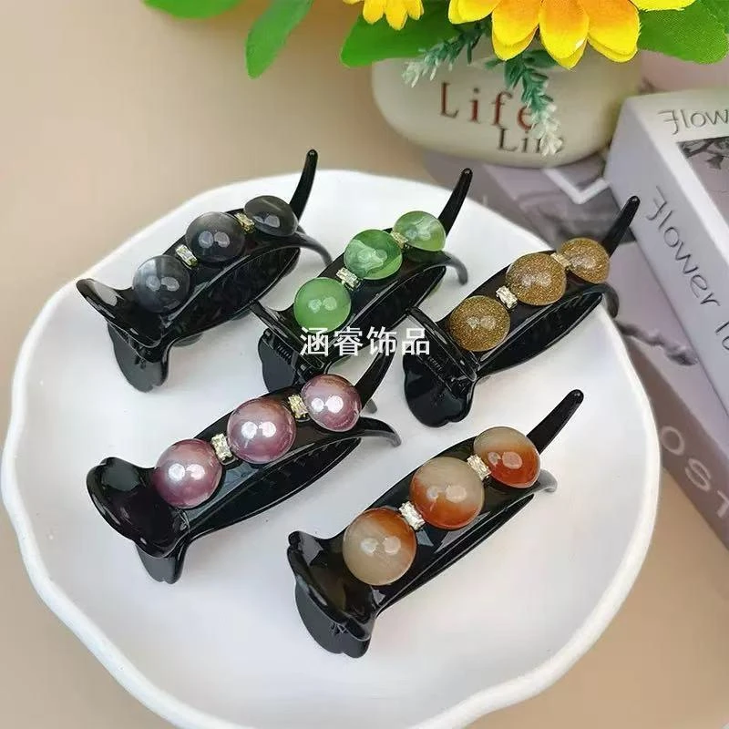 发夹后脑勺丸子头抓夹珠珠夹子盘发马尾夹韩国夏季发饰发卡头饰女