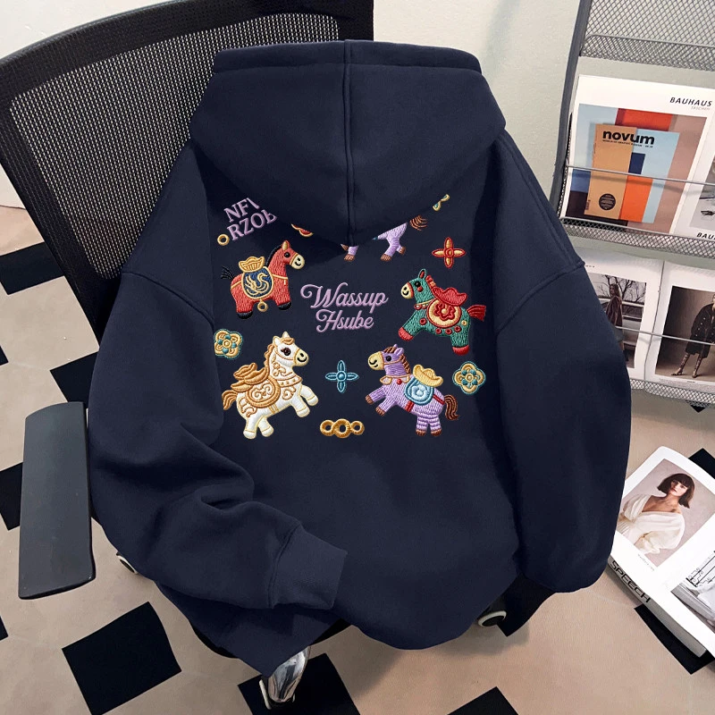 WASSUP HSUBE设计感美式潮流ins连帽卫衣男士慵懒风趣味休闲上衣