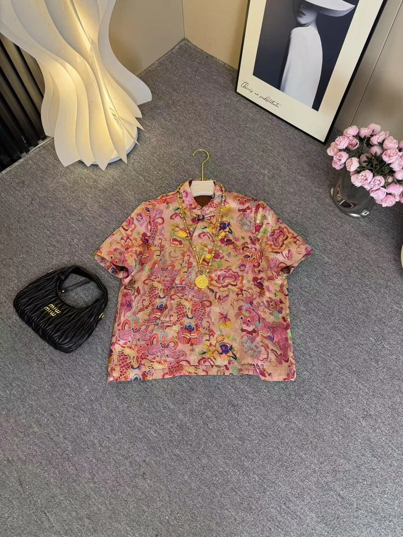 新中式国风提花气质立领人丝内搭衬衫女