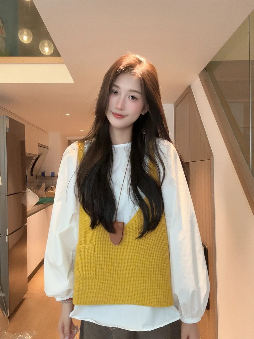 韩系chic叠穿毛衣吊带女宽松外穿针织背心网红百搭休闲小马甲套装