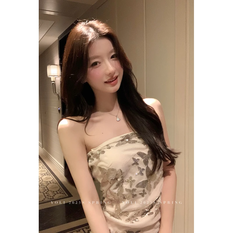 YOLI 张宥利  "自成焦点"亮片抹胸背心吊带夏季