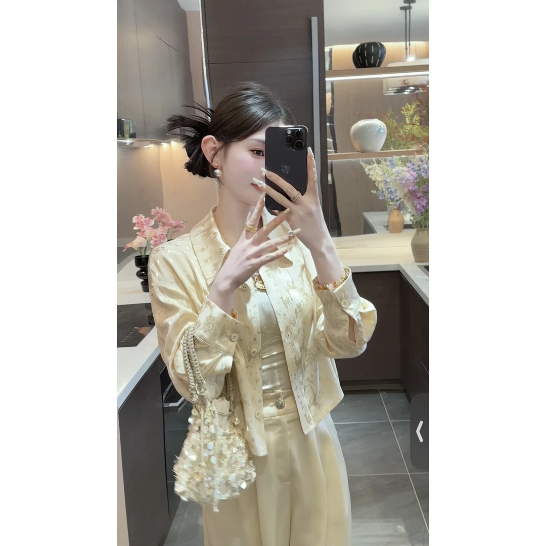 【周粥】【花醉】2025春新中式国风高级感缎面提花外套预JJC5CS0308