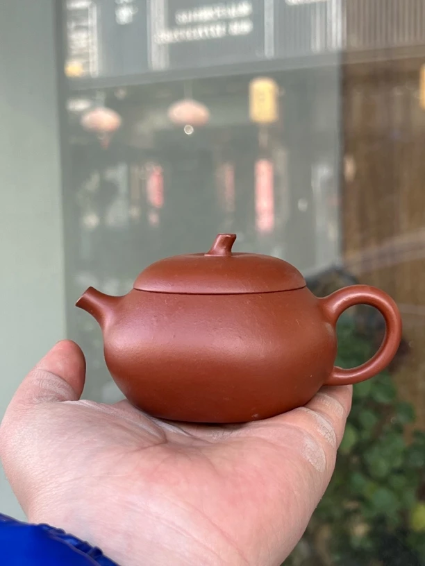 宜兴紫砂壶粗砂红泥150毫升左右全手工茄瓜