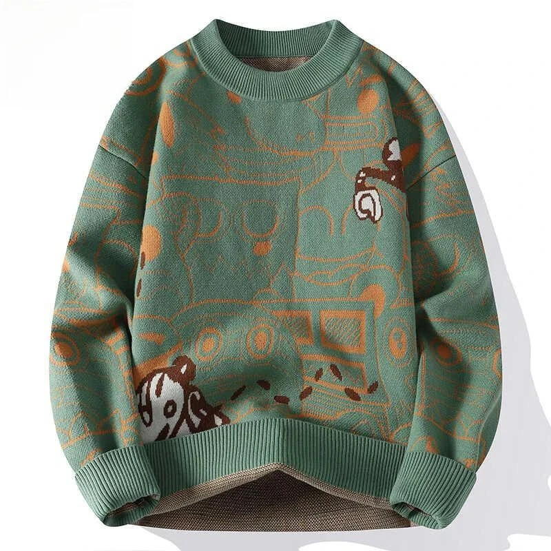 新款运动长袖t恤毛衣男款冬季外套高级感宽松圆领套头美式毛衣