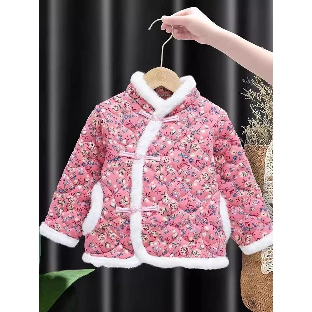 FAVMARTHA女童大花棉袄亲子装女孩碎花手工棉衣儿童洋气盘扣拜年