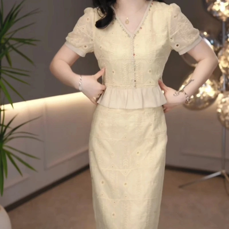 冰丝精纺假两件连衣裙2025夏季爆款洋气减龄静奢风清新遮肚裙子