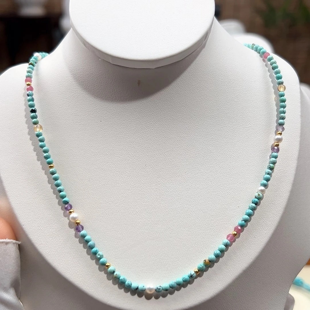 绿松石未镶嵌13小米锁骨链放漏卡2+