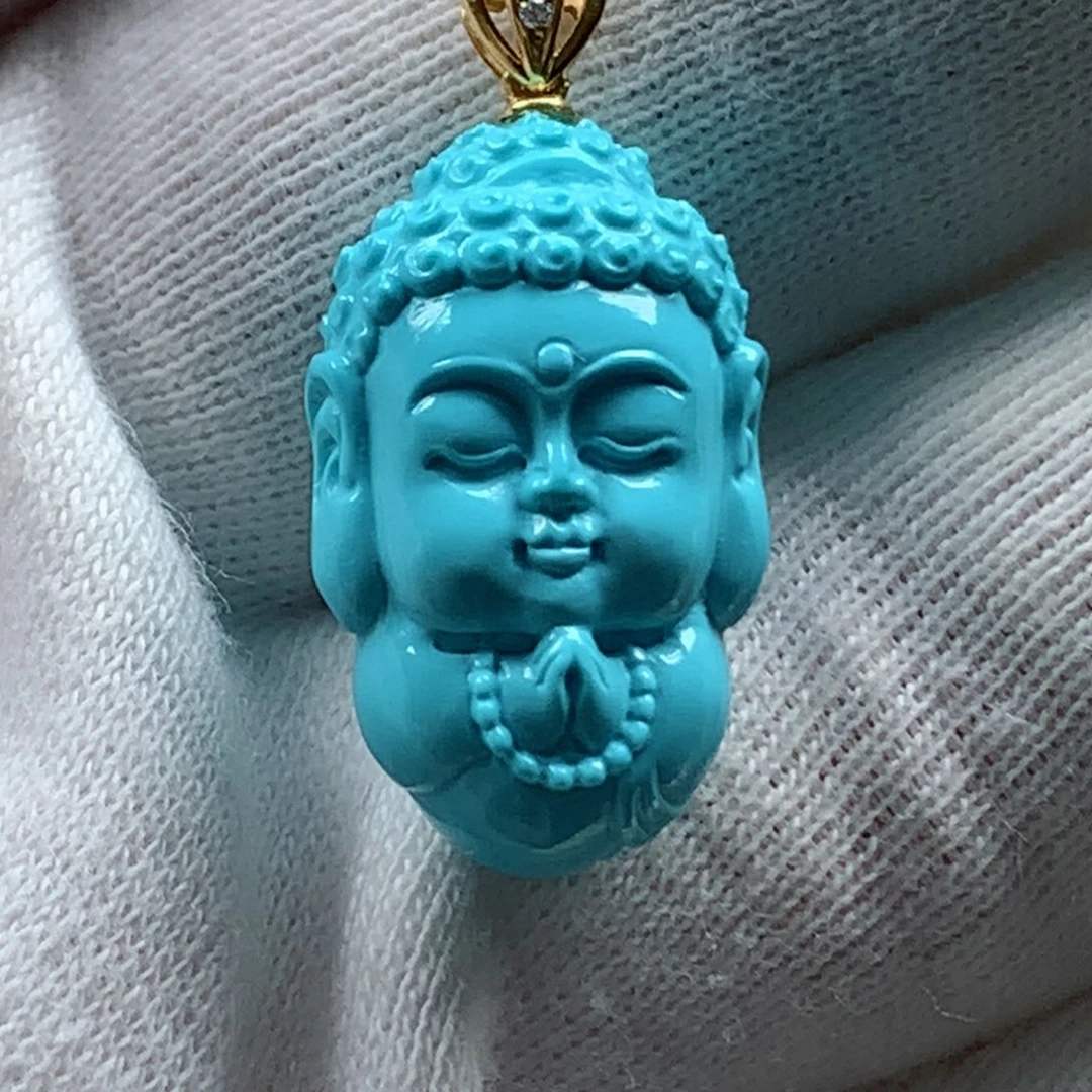 绿松石宝宝佛18K金镶嵌