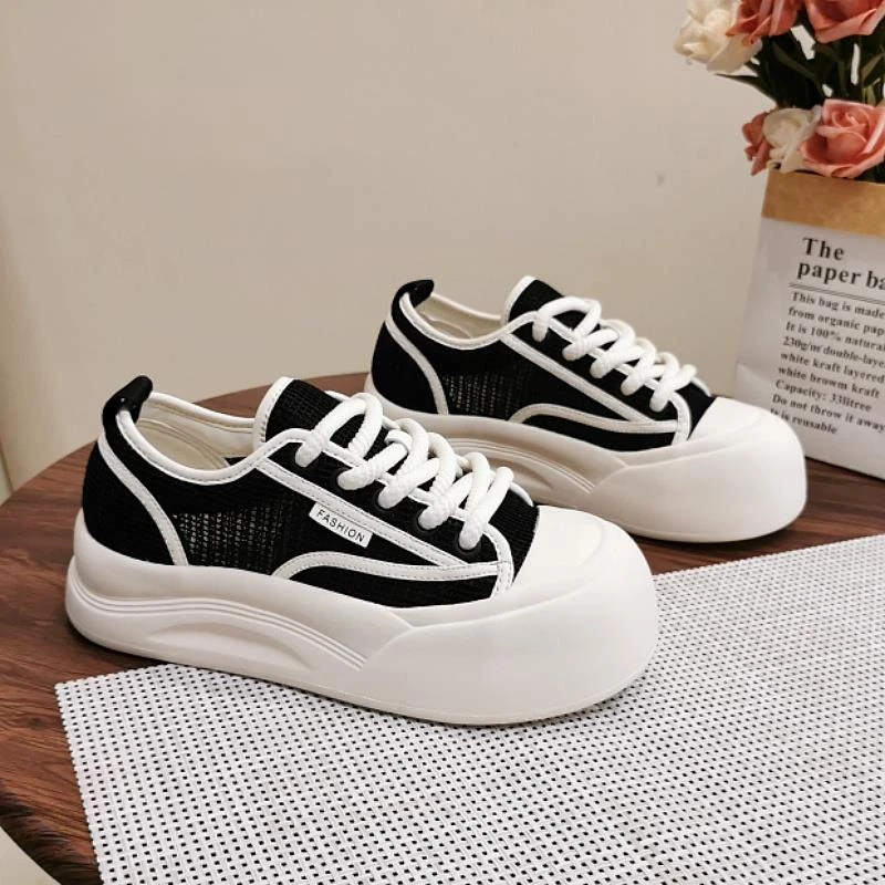 网面透气软底板鞋女春夏新款学生舒适百搭运动休闲厚底小白鞋