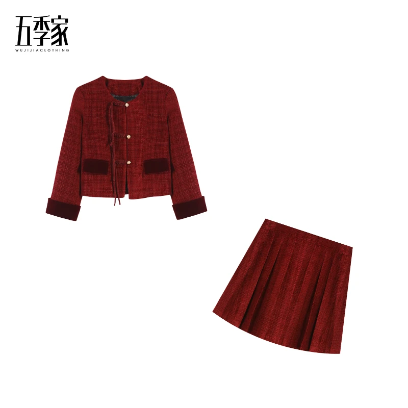 大码胖mm遮肉显瘦格纹上衣外套加短百褶裙套装ZL40544