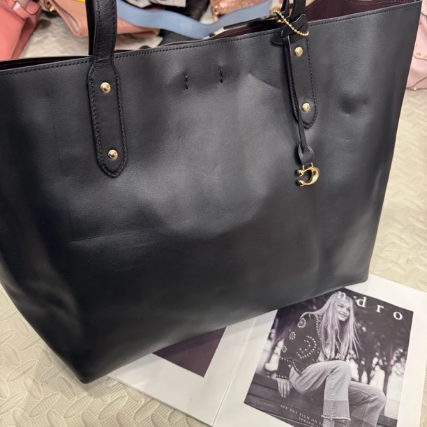 95新 COACH/蔻驰 大麦中古/coach黑色单肩托特/