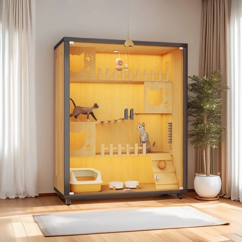 猫别墅玻璃宠物柜子透气猫笼子家用加厚背板猫窝猫屋超大空间通风