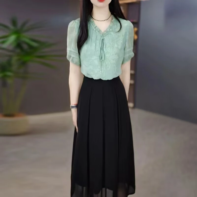 高级轻羽丝简约洋气时尚优雅礼服裙2025夏季新款清新奢华修身裙子