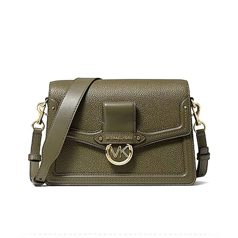 MK Jessie 字母LOGO单肩包 翻盖纯色通勤斜挎包 中号 女款 军绿色