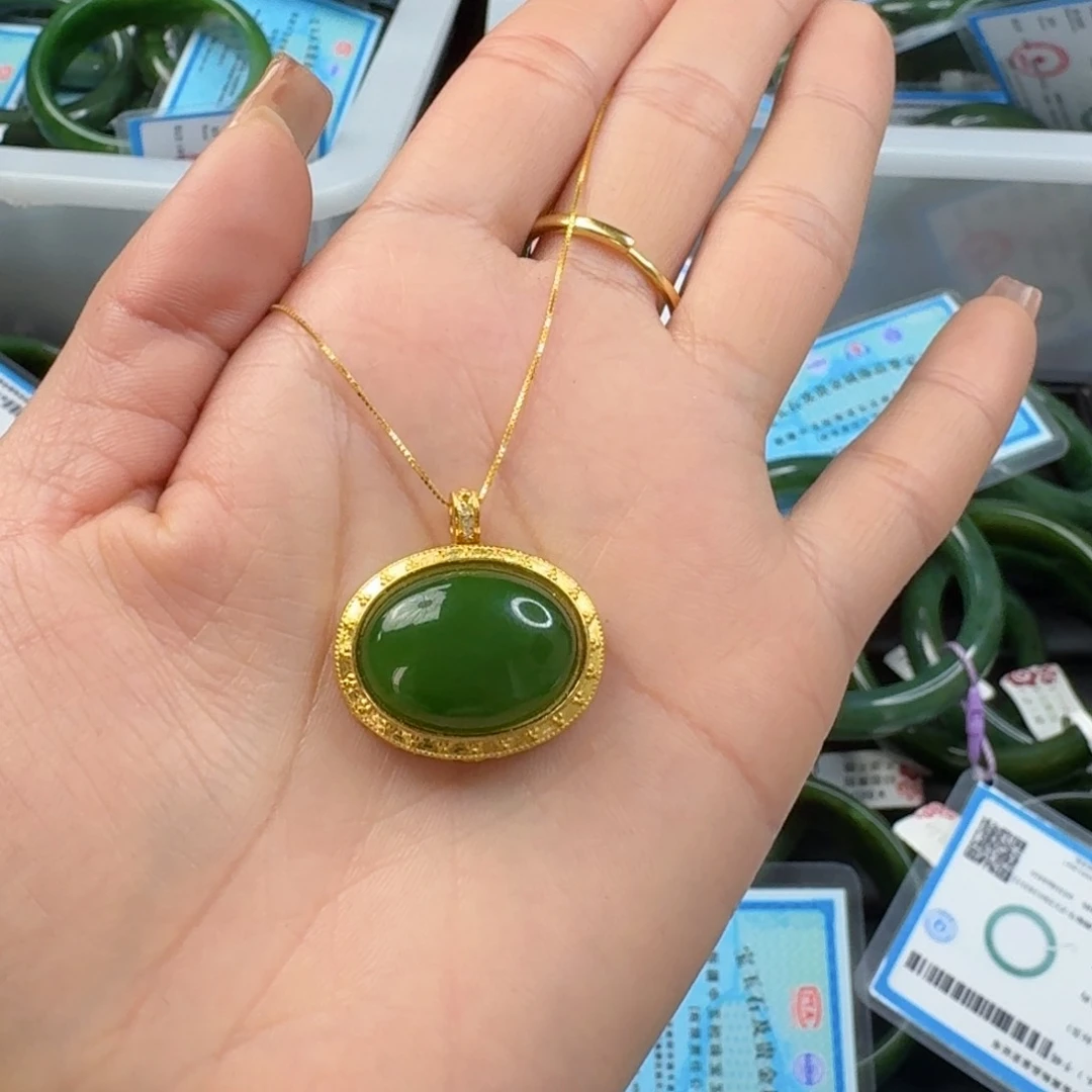 和田玉（碧玉）颈饰银S925镶嵌