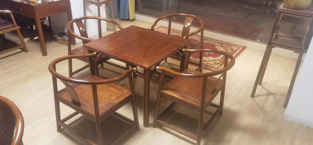 实木休闲桌五件套80/80/71新中式新中式家用简约禅意阳台办公茶椅