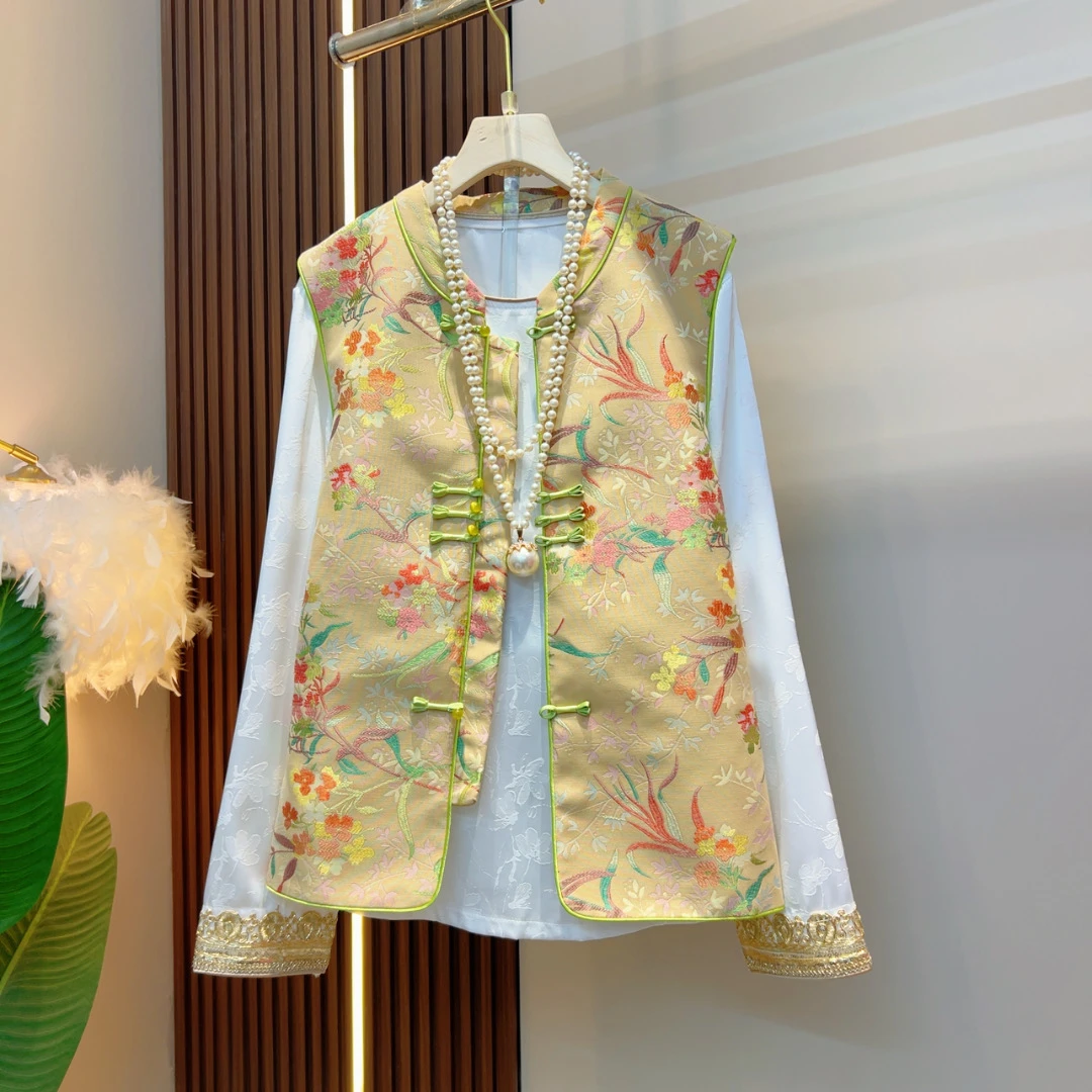 新款早春2025气质国风提花美袖马甲+打底衫套装195-11