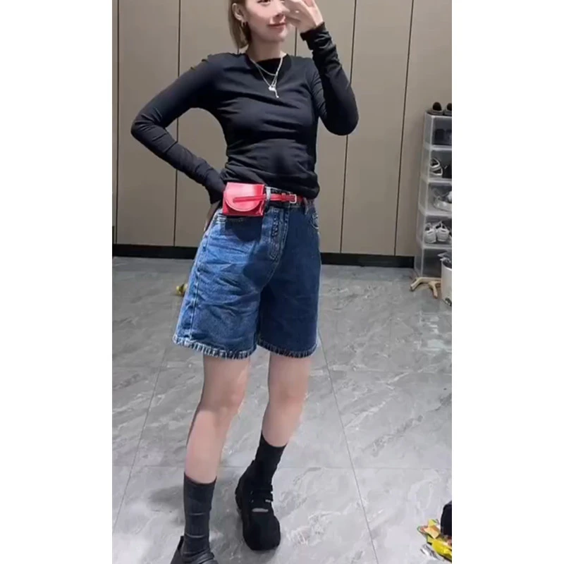 2025夏季设计感高腰遮肉a字短裤女微胖潮流百搭透气显瘦牛仔热裤