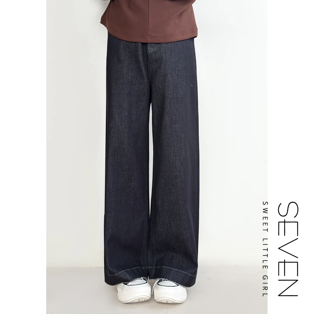 ⑦七七146小个子四面弹花边刺绣牛仔裤女秋冬新款直筒裤小美说