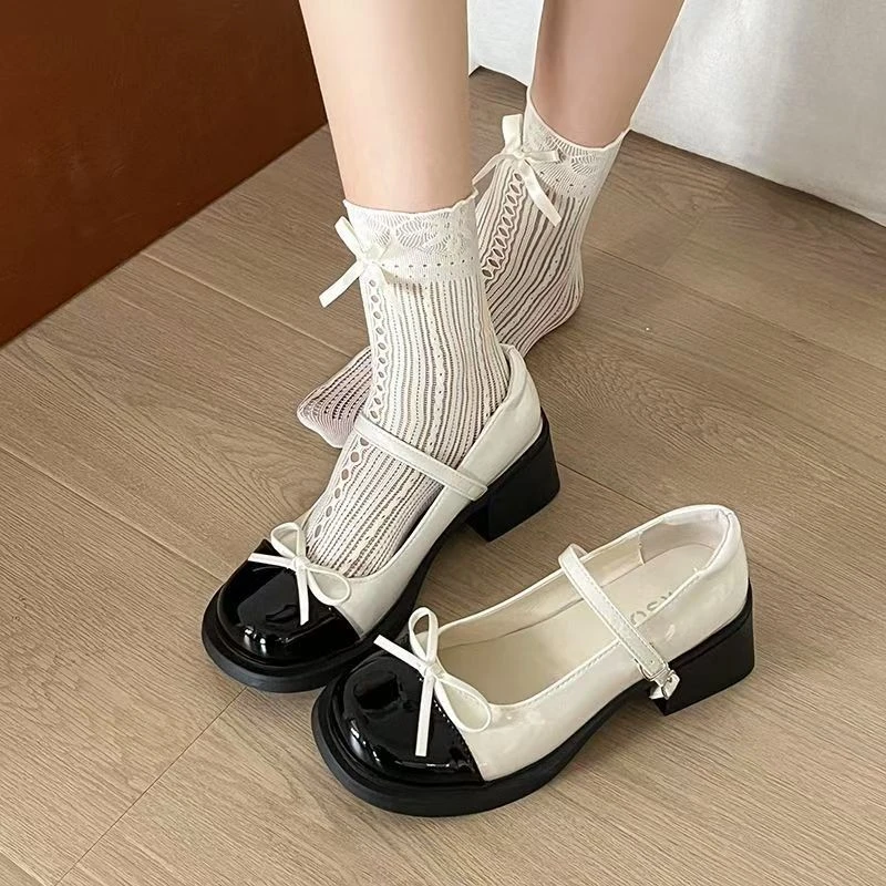 小香风单鞋2025新款鞋子女蝴蝶结玛丽珍女鞋法式英伦风高跟小皮鞋