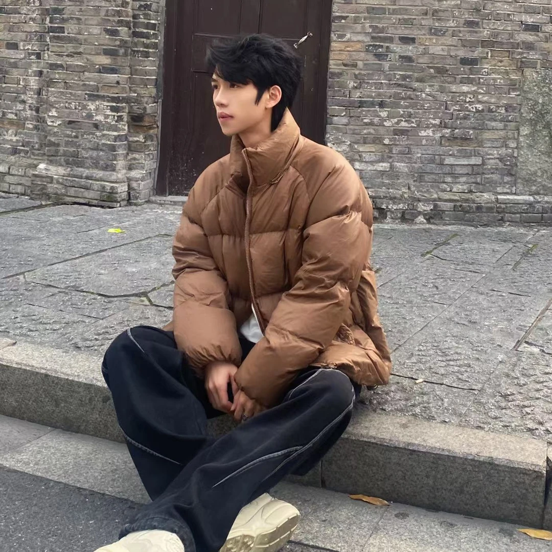 冬季休闲百搭宽松保暖连帽纯色简约加厚90新国标白鸭绒羽绒服