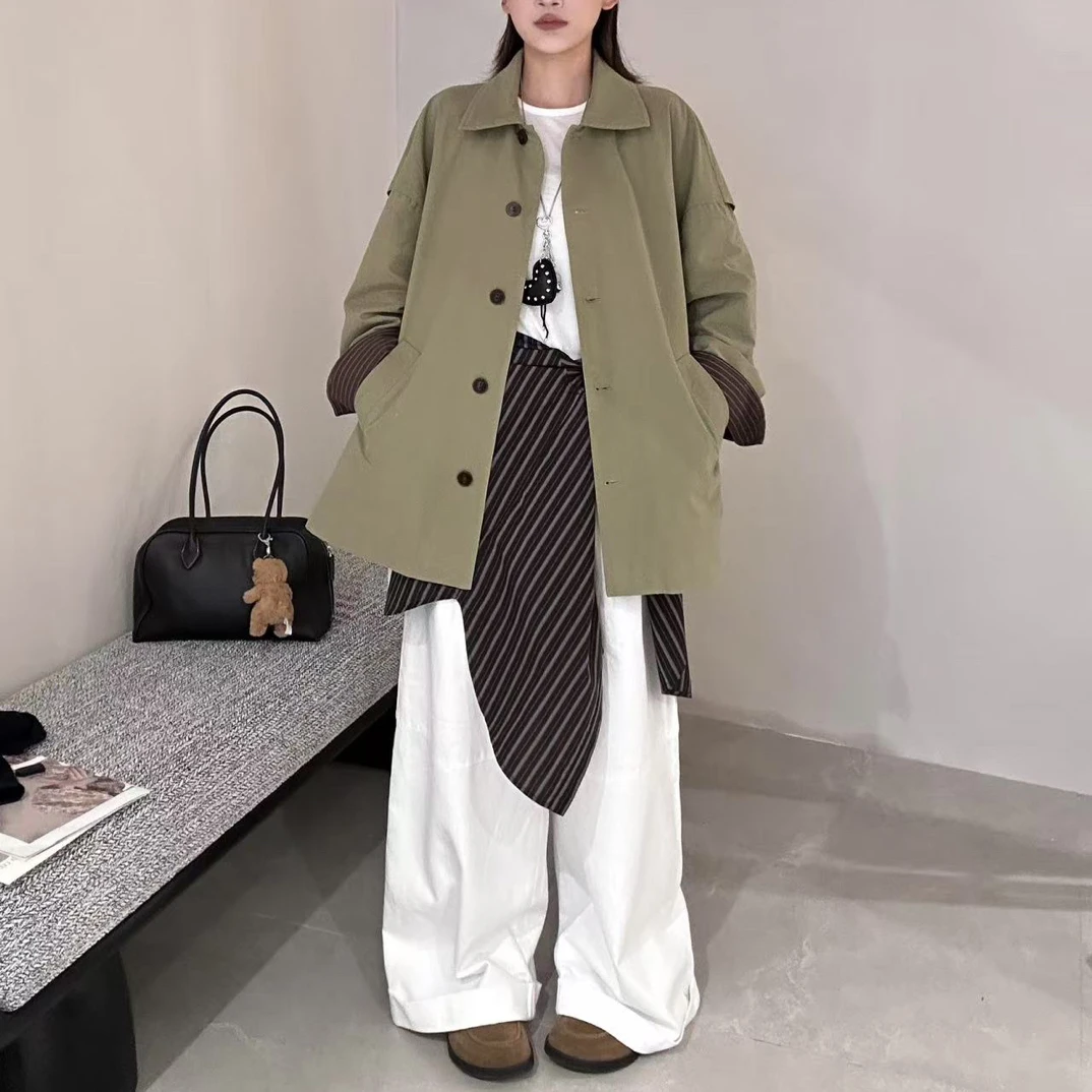 【BAI】BAI秋季新款时尚翻领宽松系扣百搭风衣外套250281