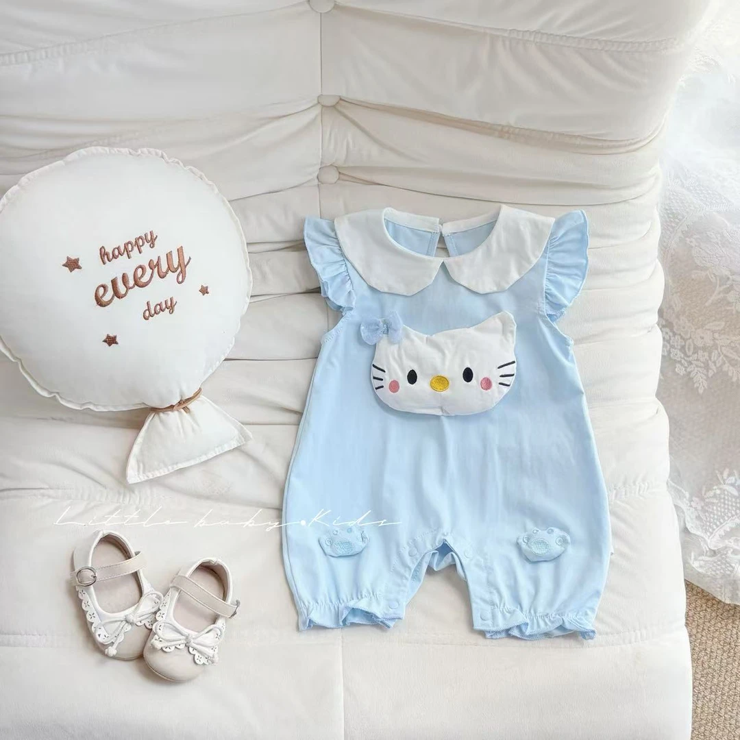 2025夏季新款婴幼儿夏装薄款无袖背心哈衣女宝可爱卡通猫外出短爬