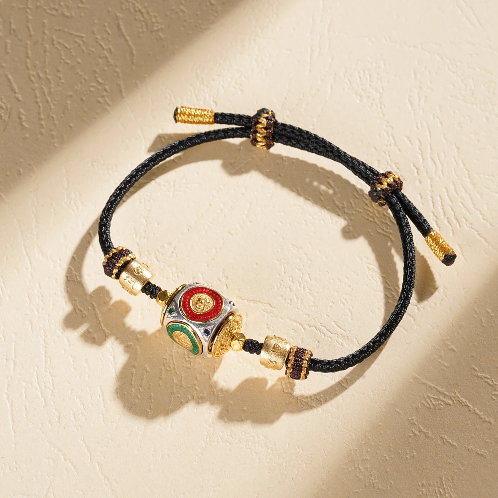 吊坠925银 云丹拉姆丨银镶四兽手绳